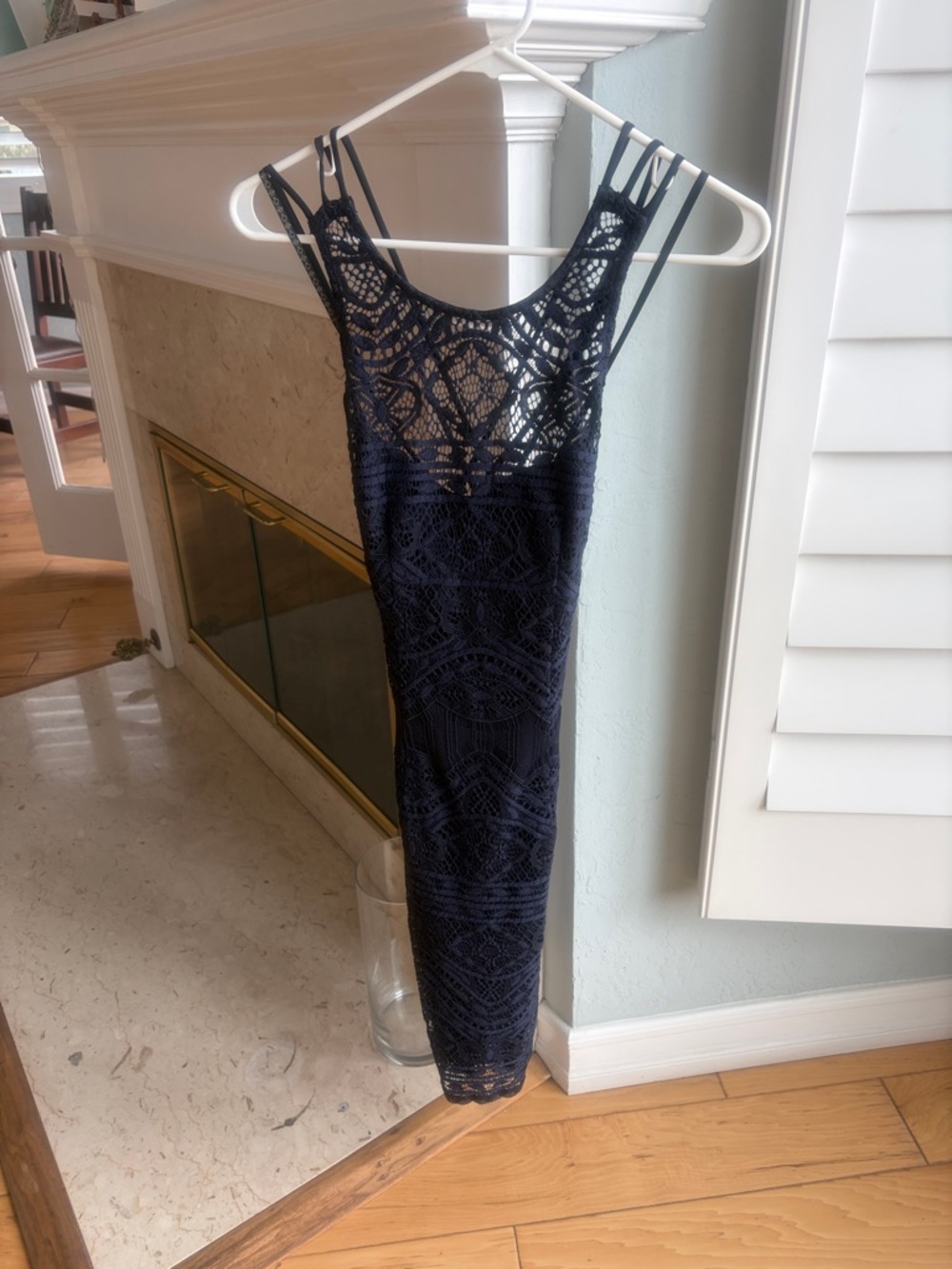 Nanette Lepore Navy Lace Midi Dress with Strappy Shoulders